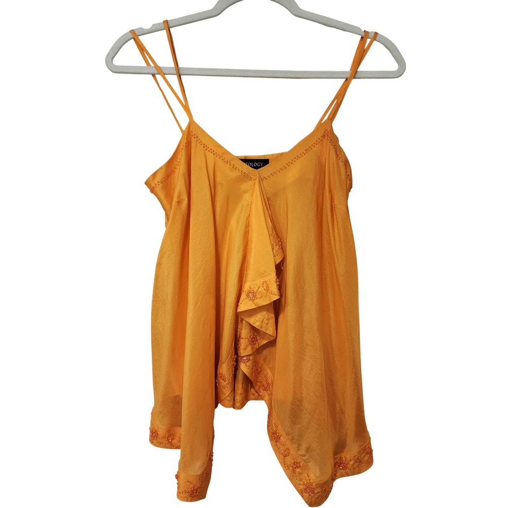Ideology Silk Camisole Iridescent Beads Flowy Oversized Tangerine Boho size XS